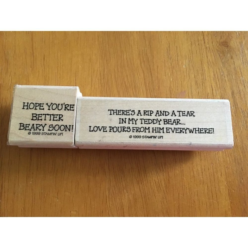 2 NEW 1999  Retired‎ Stampin Up Wood Rubber Mounted Stamp, "Hope You're Better"